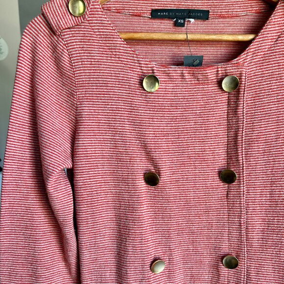 NWT Marc by Marc Jacobs Peacoat Style Coat Dress w/ Pockets Orange Stripe Sz XS - Picture 4 of 10